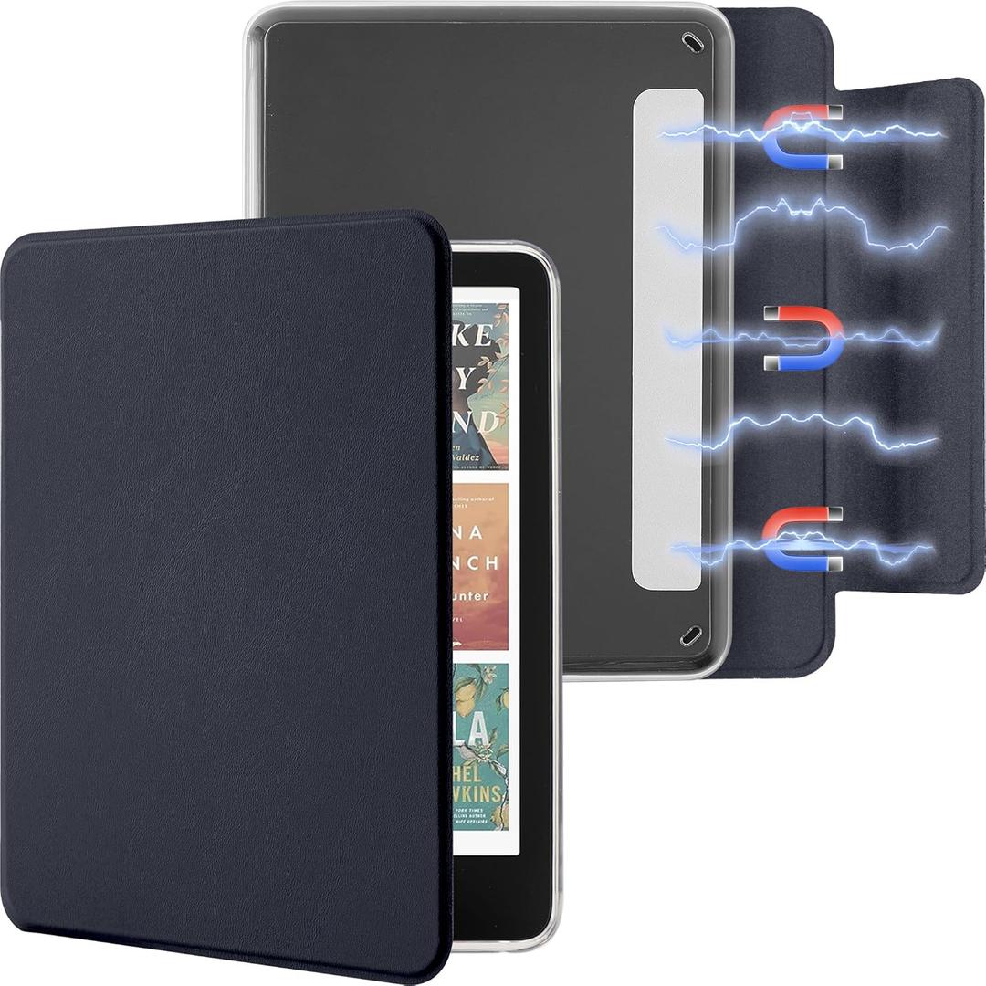 Detachable Magnetic Case for 7'' Kindle Paperwhite 12th Gen 2024 and Kindle Colorsoft Signature Edition, Slim PU Shell Cover Case with Auto Wake/Sleep, Dark Blue