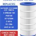 TidyMister PXST150 Pool Filter Cartridge Replacement, Compatible with Hayward XStream CC1500, CCX1500RE, CC-1500-E, Pleatco PXST150, Unicel C-8316, Filbur FC-1286, 150 sq.ft, 2 Pack