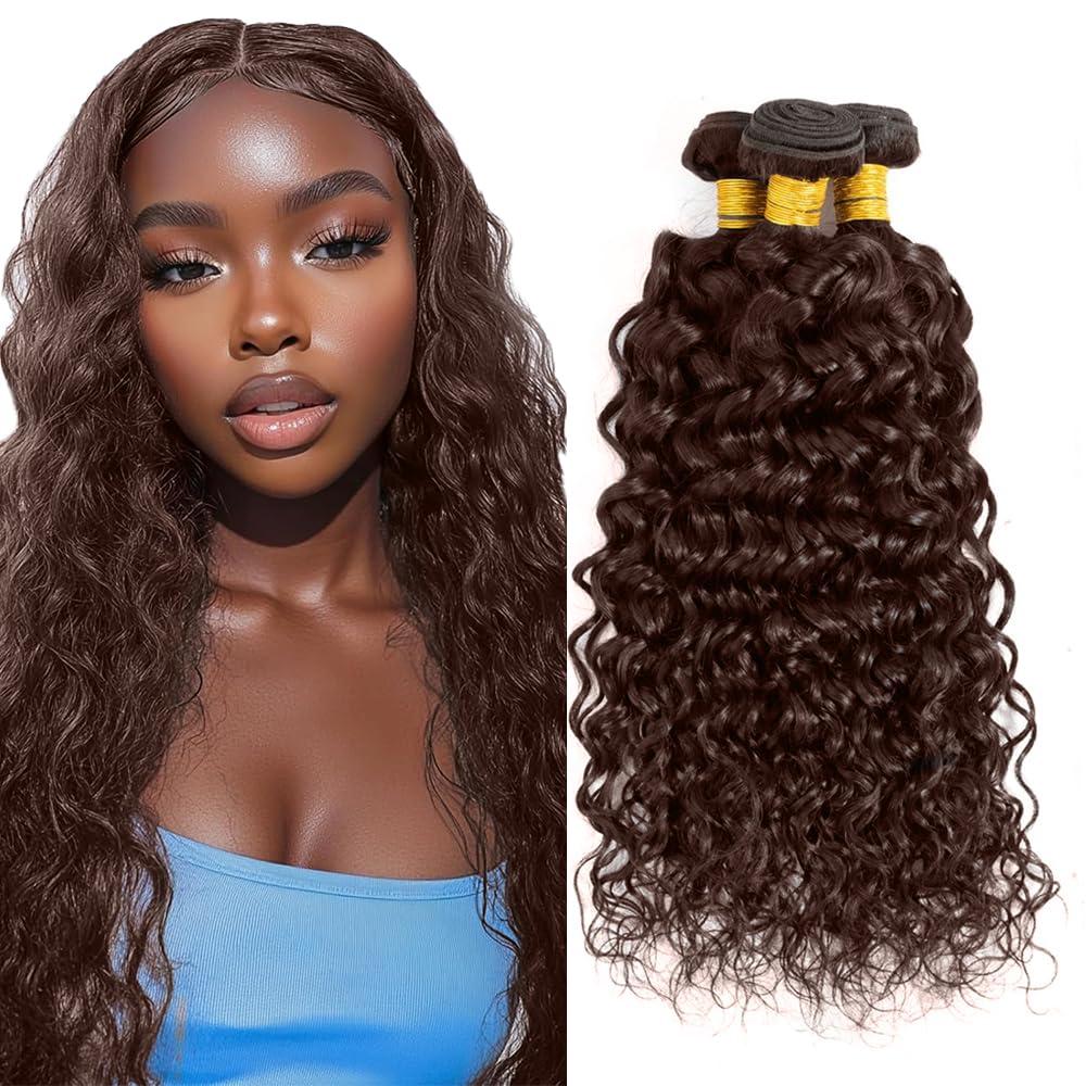 Brown Bundles Human Hair Dark Brown Bundle 18 20 22 inch Double Weft 3 Bundles Color #4 Water Wave Bundle Human Hair 300g
