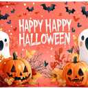 Pink Halloween Decor Happy Halloween Kids Banner, 4x6 ft Night Party Decorations, Spooky Indoor Ghost Banner (White Ghost)