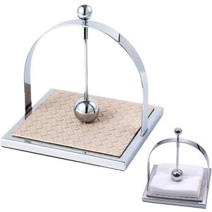 Silver Chrome Napkin Holder with Leather Base - Modern Luxury Napkin Dispenser for Restaurants, Events & Home Dining | Heavy-Duty Metal, Velvet Anti Slip Bottom