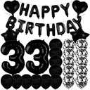 ZSNWGZ Sweet 33th Birthday Decorations Party Supplies,Black Number 33 Balloons,33th Foil Mylar Balloons Latex Balloon Decoration,Great 33th Birthday Gifts for Girls,Women,Men,Photo Props