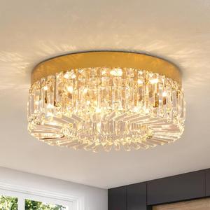 VETRULUS Crystal Chandelier 20Inch Gold Semi Flush Mount Ceiling Light Fixture Modern Chandeliers for Dining Room Living Room Bedroom