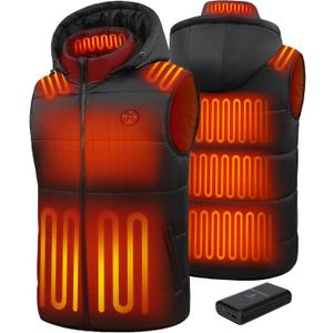Men Heated Vest, Detachable Hood Sleeveless Electric Warming Jacket for Winter Hiking Cycling, L