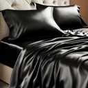 BEDELITE Satin Sheets Full Size Bed Set, Luxury Soft Black Silky Sheets for Hair and Skin, Similar to Silk Bed Sheets Set 4 Pieces with 1 Deep Pocket Fitted Sheet, 1 Flat Sheet, and 2 Pillowcases