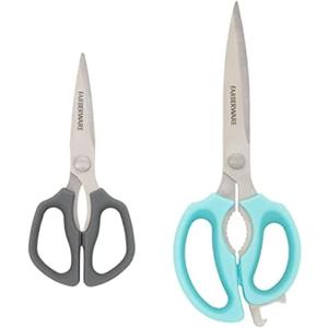 Farberware Comfort Grip Kitchen Scissors, 2 Pack, Aqua and Gray