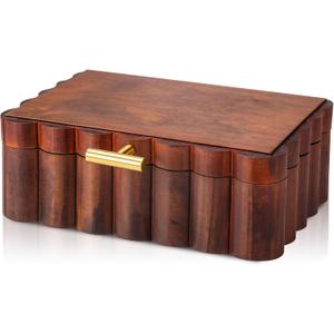 Nosiny Scalloped Wooden Jewelry Box Trinket Organizer with Lid Fan Shaped Decorative Storage Box for Keepsake, Rings, Earrings, Photos, Home Nightstand Dresser Display, 7.25 x 10 x 3.88 Inches