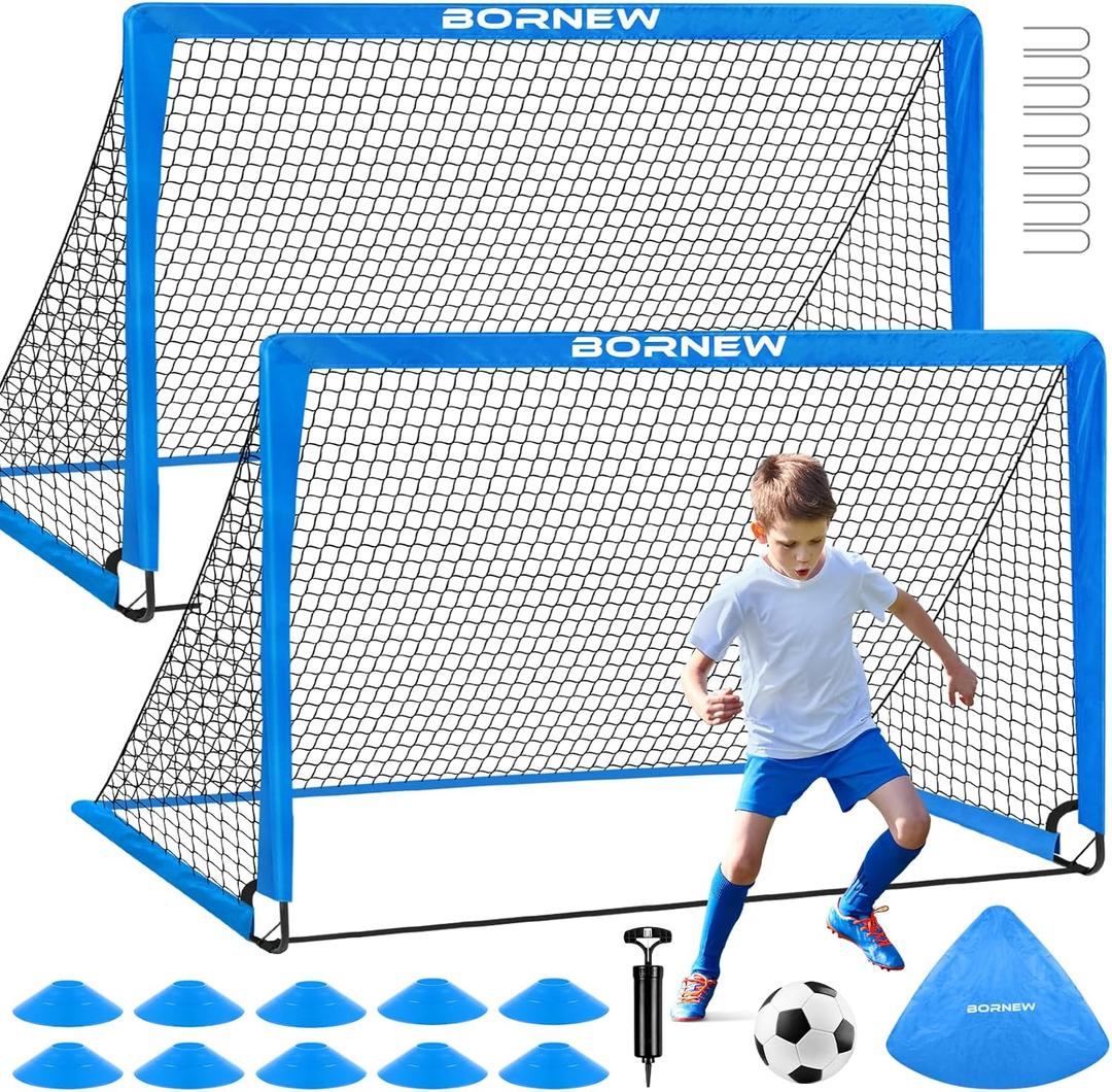 Kids Soccer Goal for Backyard Set - 2 Set of 6x4 / 4x3 ft Toddler Soccer Nets Training Equipment, Soccer Ball, Pop Up Portable Soccer Set for Kids and Youth Games and Training Goals Ages 3-16 Gift