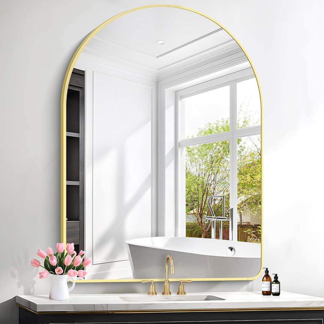 FORBATH Large Arched Wall Mirror 48x36 Inch, Gold Arch Bathroom Mirror with Aluminum Frame, Arched Mirror for Dresser, Fireplace,Entryway,Home Decor,Hanging or Leaning Against Wall