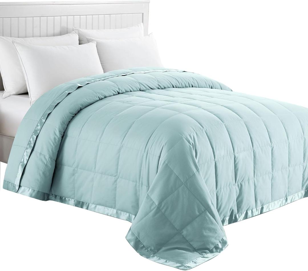 puredown Blankets Queen Size - Soft Lightweight Down Blanket for Bed, Cozy Warm Luxury Bed Blanket with Satin Trim, Blue (90"X90")