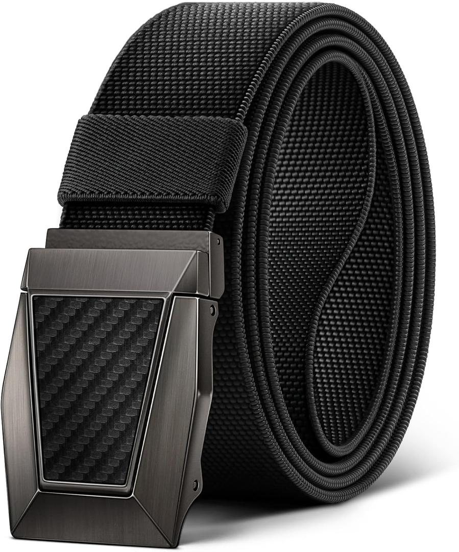 BULLIANT Men Tractical Belt,Stretch Western Rigger Web Belt For Cowboy Military Heavy Duty Hiking Hunting 1.5"-Cut For Fit (32"-36"Waist Adjustable, Black2972)
