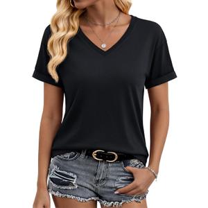 YUCOLEN Womens Short Sleeve V Neck T Shirts Casual Loose Tees Cotton Soft Breathable UPF 50+ Tops Summer 2026 (XL)