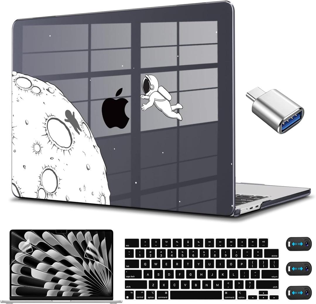 CISSOOK Case Compatible with MacBook Air 15 Inch 2026 2025 2024 2023 Model A3448 A3241 A3114 A2941, Hard Shell with Keyboard Cover USB Adapter for MacBook Air 15 M2 M3 M4 M5, Astronaut