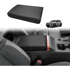 Muslogy Center Console Armrest Cover Compatible with 2026 Toyota RAV4 Accessories Comfort Armrest Pad Arm Rest Cushion Vegan Leather Protector Regular Thick(V2 Diamond Pattern)