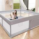 Baby Playpen 50x50 Inch, Play Pens for Babies and Toddlers Baby Fence Play Yards for Indoor & Outdoor with Breathable Mesh Anti-Fall Playpen (Light Grey)