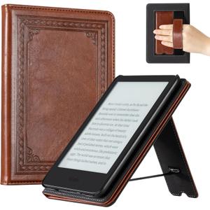 CoBak Case with Stand for 6 Inch Kindle 2024 and 2022 Releases (11th Generation) PU Leather Smart Cover with Auto Sleep/Wake & Hand Strap, Premium Protective Case for Kindle Basic,Vintage Brown