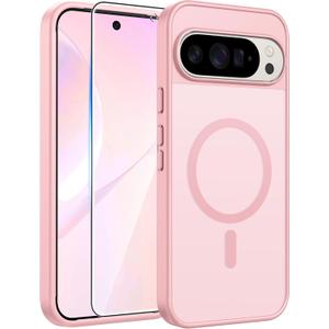 FNTCASE for Google Pixel 10 Pro XL Case: for Pixel 9 Pro XL Case [Fit for Magsafe] Translucent Matte [with Screen Protector] Military Grade Shockproof Protective Magnetic Phone Cover (6.8inch - Pink)