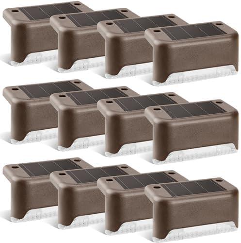 Solar Deck Lights Outdoor, Solar Step Lights Waterproof Led Lights for Outdoor Stairs, Step, Fence, Patio,Yard,Porch and Balcony(12 Pack,Warm White) (Brown)