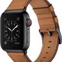 OUHENG Leather Bands Compatible with Apple Watch Band 49mm/46mm/45mm/44mm/42mm, Genuine Leather Strap for iWatch Series 11/10/9/8/7/6/5/4/3/2/1 & Ultra 3/2/1 & SE3 SE2 SE, Light Brown/Black
