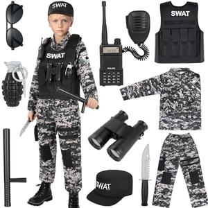 Luucio SWAT Police Costume for Kids, Kids Police Costume for Boys with SWAT Vest, Halloween Gifts for Boys Medium