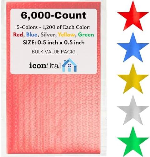 Iconikal 6,000-Count Bulk Metallic Foil Reward Stars Stickers, Blue, Red, Silver, Gold, Green