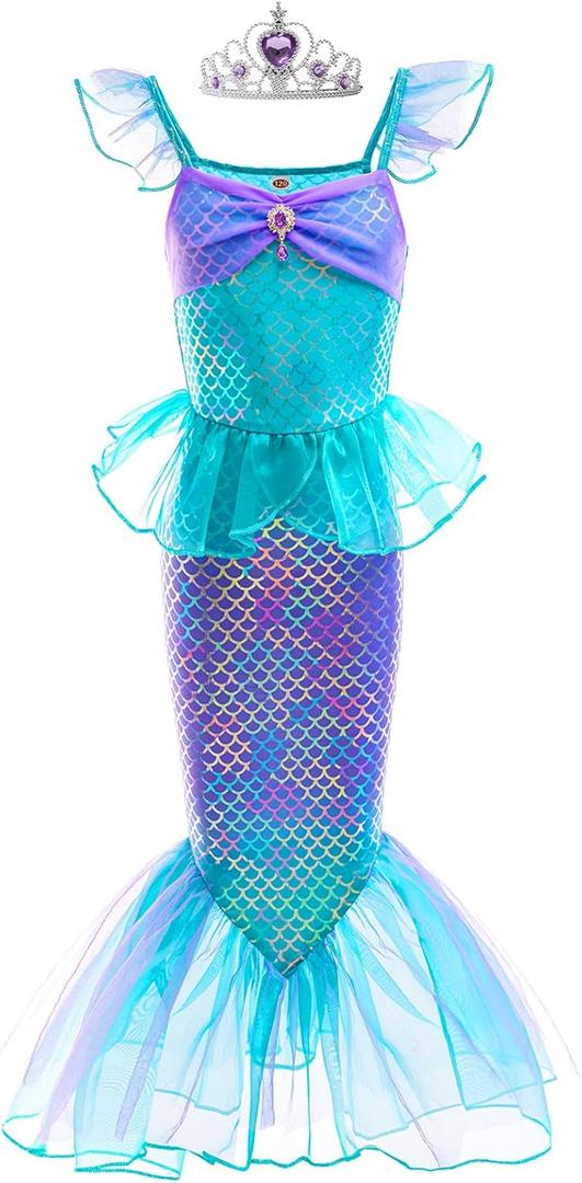Mermaid Dress, Mermaid Tail Costume Little Girls Princess Dress up with Crown for Girl Gift (4-5 T, Blue Purple)