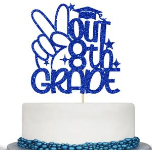 Calarjeta Out 8th Grade Cake Topper, 8th Grade Grad Cake Topper, Class of 2024 8th Graduation, Eighth Grade Graduation Party Decorations Blue Glitter