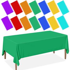 14 Pcs Assorted Color Plastic Tablecloths Disposable Rectangle Rainbow Table Cloth Waterproof Table Covers for Birthday Wedding Picnic Party Decorations, 7 Color, 54 x 108 Inch