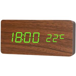 Wood LED Alarm Clock, Wooden Multifunctional Digital Alarm Smart Time Temperature Display AC/Battery Powered Adjustable Brightness Clock for Bedroom, Office, Home, Desktop, Sidetable Decor