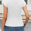 Tankaneo Womens Cap Sleeve Tops Crew Neck Ribbed Knit T Shirt Summer Casual Slim Fit Basic Tees Tshirt (White, L)