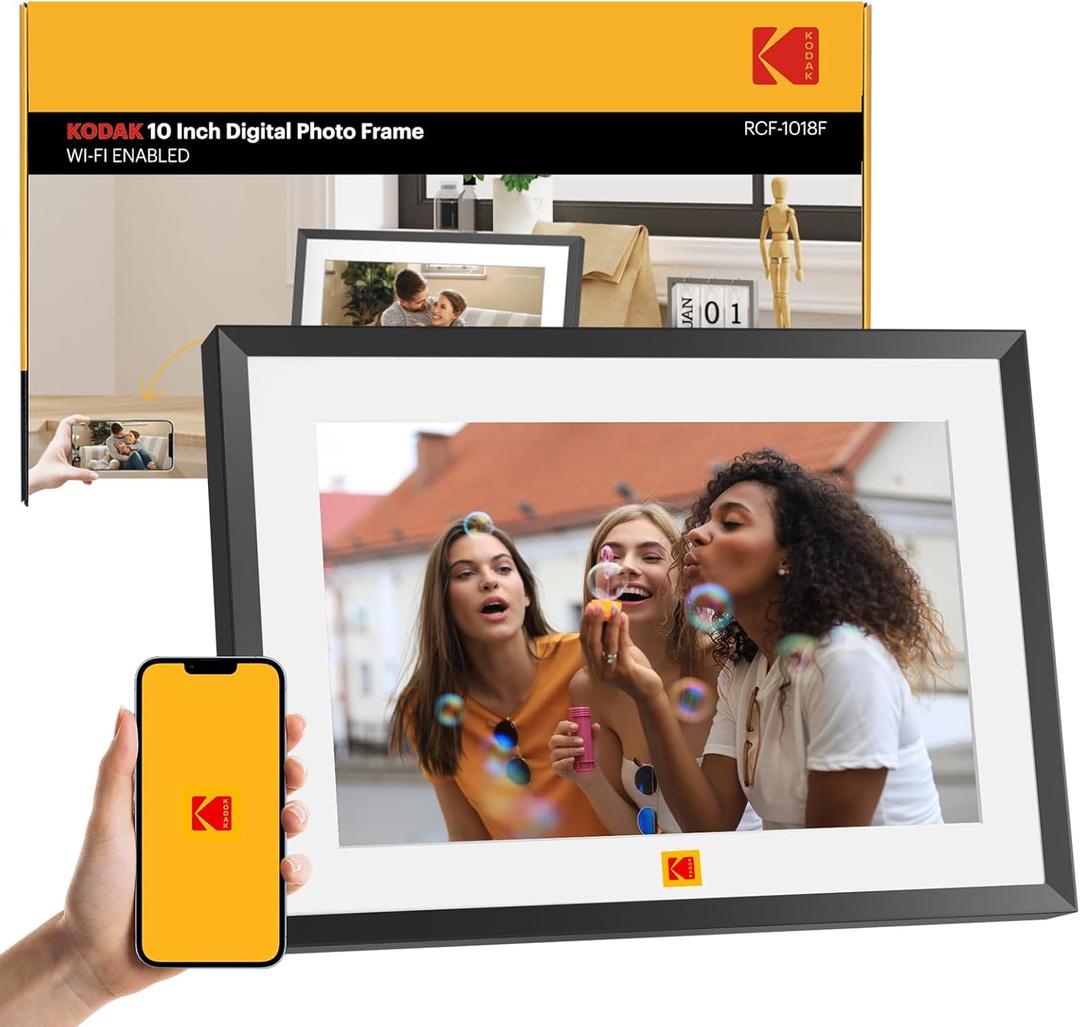 KODAK 10.1 Inch WiFi Digital Picture Frame,1280x800 HD IPS Touch Screen, Electronic Smart Photo Frame with 32 GB Memory, Auto-Rotate, Instantly Share Photos/Videos Anywhere (Black-white Frame)