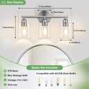 3-Light Bathroom Vanity Light Fixture, Modern Wall Lamp for Mirror with Clear Glass Shade, Silver Finish