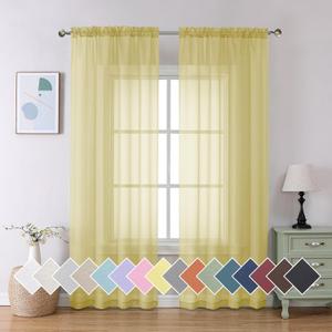 Aiyufeng Yellow Sheer Curtains 2 Panel Sets 84 Inches Long - Transparent Light Weight Soft Yellow Window Treatment Panels for Study Room/Living Room/Guest Room, Per Panel W40 X L84 inches