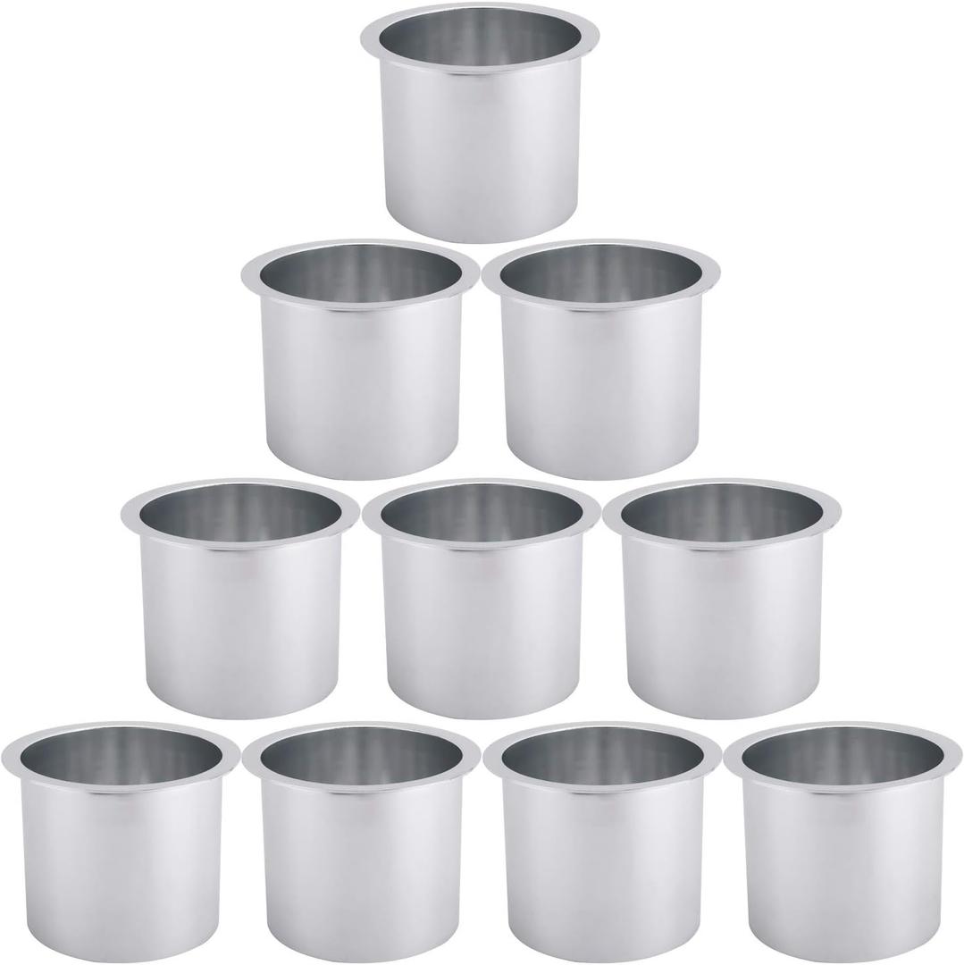 NovelBee 10 Pieces of Solid Aluminum Drop-in Drink Cup Holder for Boat,Table,Camper (10 Pack of Silver)