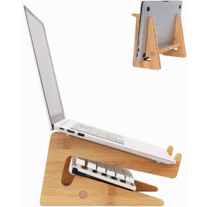 Nuvograin Laptop Stand, Wooden Vertical Laptop Stand for Desk, Bamboo Laptop Stand Compatible with MacBook Air Pro/Dell XPS/Surface pro/HP/Pixelbook/Lenovo, More Laptops 13-17.7inch