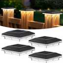 4x4 Solar Post Cap Lights Outdoor, 16 LED Fence Post Solar Lights with 3 Light Modes, Deck Post Lights Solar Powered Waterproof Fits 4x4 Posts Vinyl Wooden Posts for Deck Patio(Black, 4 Pack)