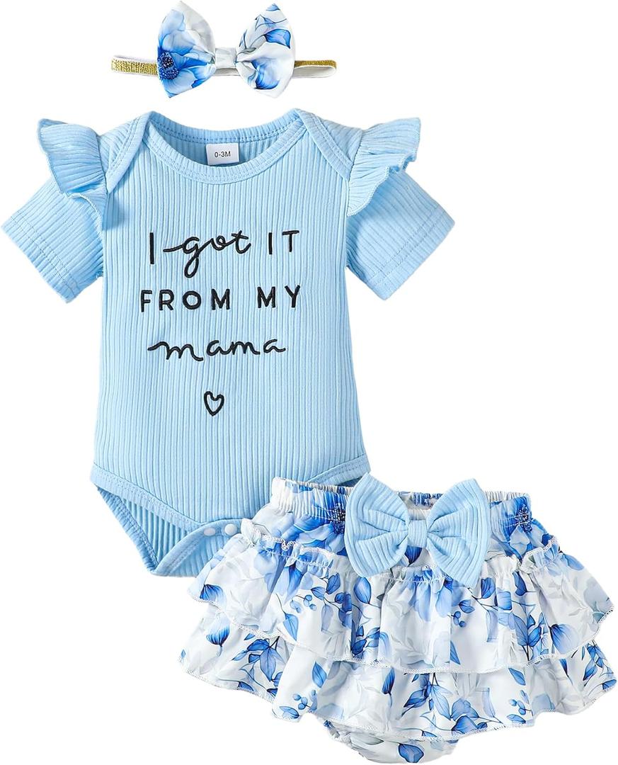 Mioglrie Newborn Infant Baby Girl Clothes Romper Shorts Set Floral Summer Outfits Cute Baby Clothes Girl (0-3 Months)