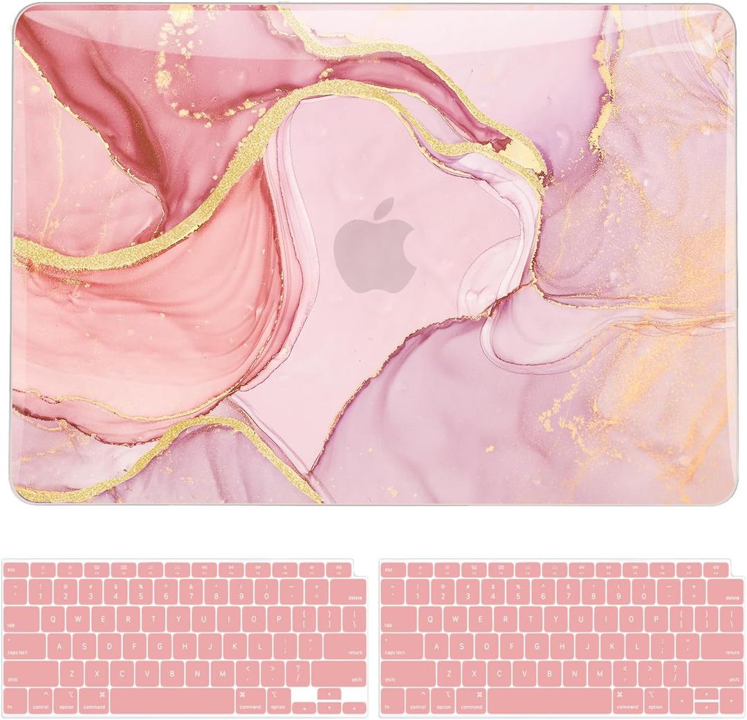 B BELK Compatible with MacBook Air 13 inch Case 2020, MacBook Air M1 Case 2022-2018 Models A2337 A2179 A1932 with Toch ID, Sturdy Protective Laptop Hard Shell with 2 Keyboard Covers, Pink Marble