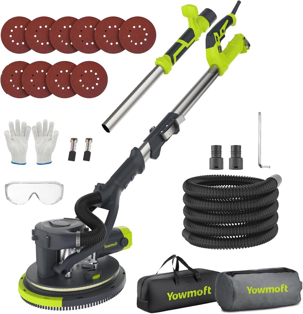 Drywall Sander with Vacuum Dust Collector, 880W Popcorn Ceiling Removal Tool with 5 Variable Speed & LED Light, 1000-2100 RPM Electric Sander for Drywall with 9 Sanding Discs & Attachments