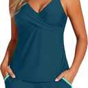 Aqua Eve Womens Tankini with Shorts - Two Piece Tummy Control Swimsuit Cross Back Bathing Suit with Pockets 2025 Swimwear (Blue, L)
