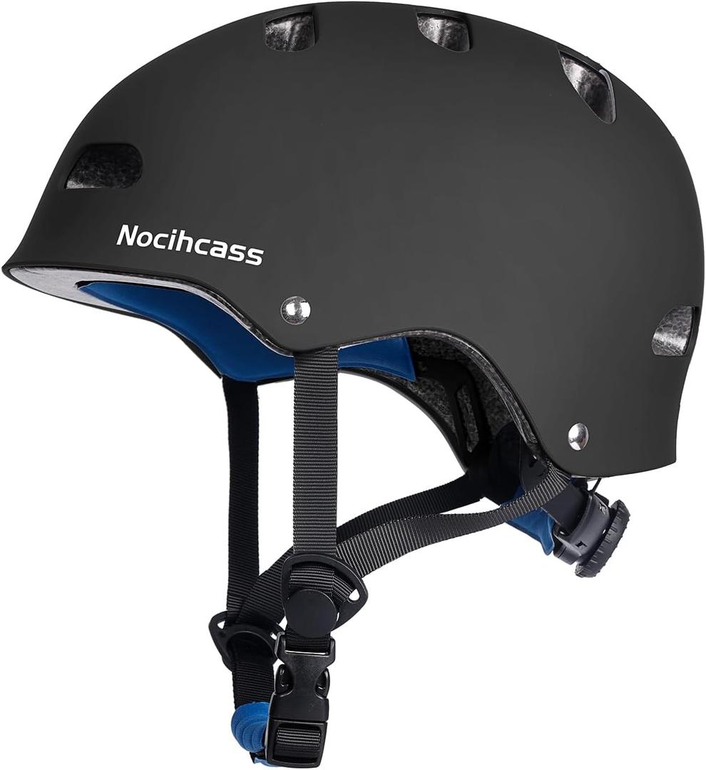 Nocihcass Skateboard Helmet, Bike Helmets for Adults - Commuter, Bike, Skate, Scooter, Longboard & Incline Skating - Shock-Absorbing, Highly-Protective & Premium Ventilation (Large, Matte Black)