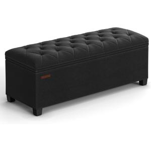 SONGMICS Storage Ottoman Bench, Foot Rest with Legs, 15.7 x 43.3 x 15.7 Inches, End of Bed Bench, Storage Chest, Load up to 660 lb, for Living Room, Bedroom, Entryway, Ink Black ULSF088B01
