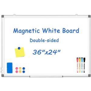 WALGLASS Magnetic White Board, 36" x 24" Double-Sides Dry Erase White Board for Wall, Hanging or Mounted Whiteboard, Horizontal or Vertical, Silver Aluminium Frame, Home, School, Office, Kitchen