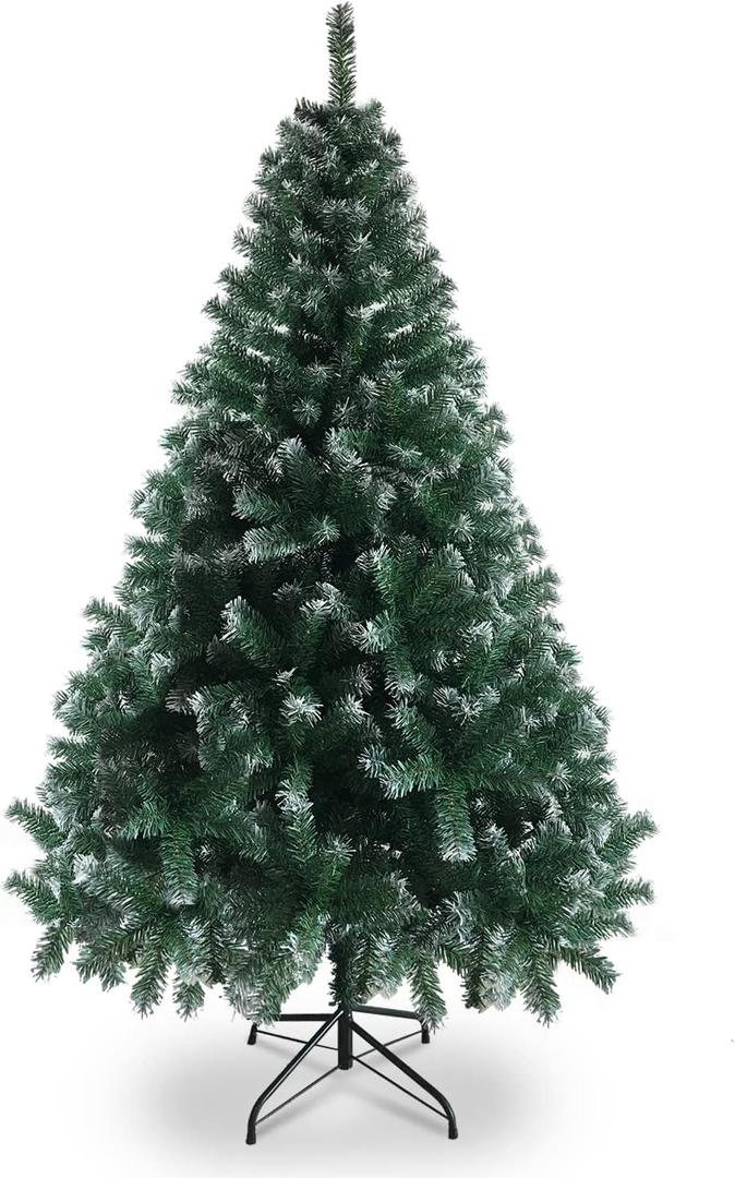 6ft Premium Spruce Hinged Artificial Full Christmas Tree with 812 Branch Tips Holiday Xmas Tree with Metal Hinges and Foldable Base for Home Party Office Decoration