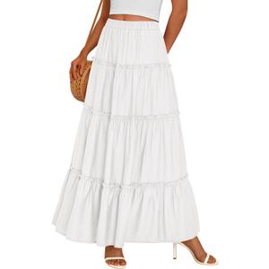 PRETTYGARDEN Boho Maxi Skirts for Women Trendy Summer 2026 Spring Long Flowy A Line Tiered Skirt Beach Vacation Clothes Dress Medium