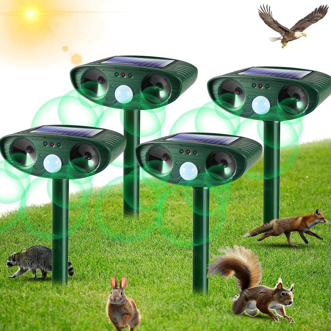4 Pack Solar Ultrasonic Animal Repeller Outdoor Cat Repellent Deer Repellent Devices with Motion Sensor,Squirrel,Dog,Raccoon,Rabbit, Coyote, Skunk Repellent for Yard Garden Animal Deterrent