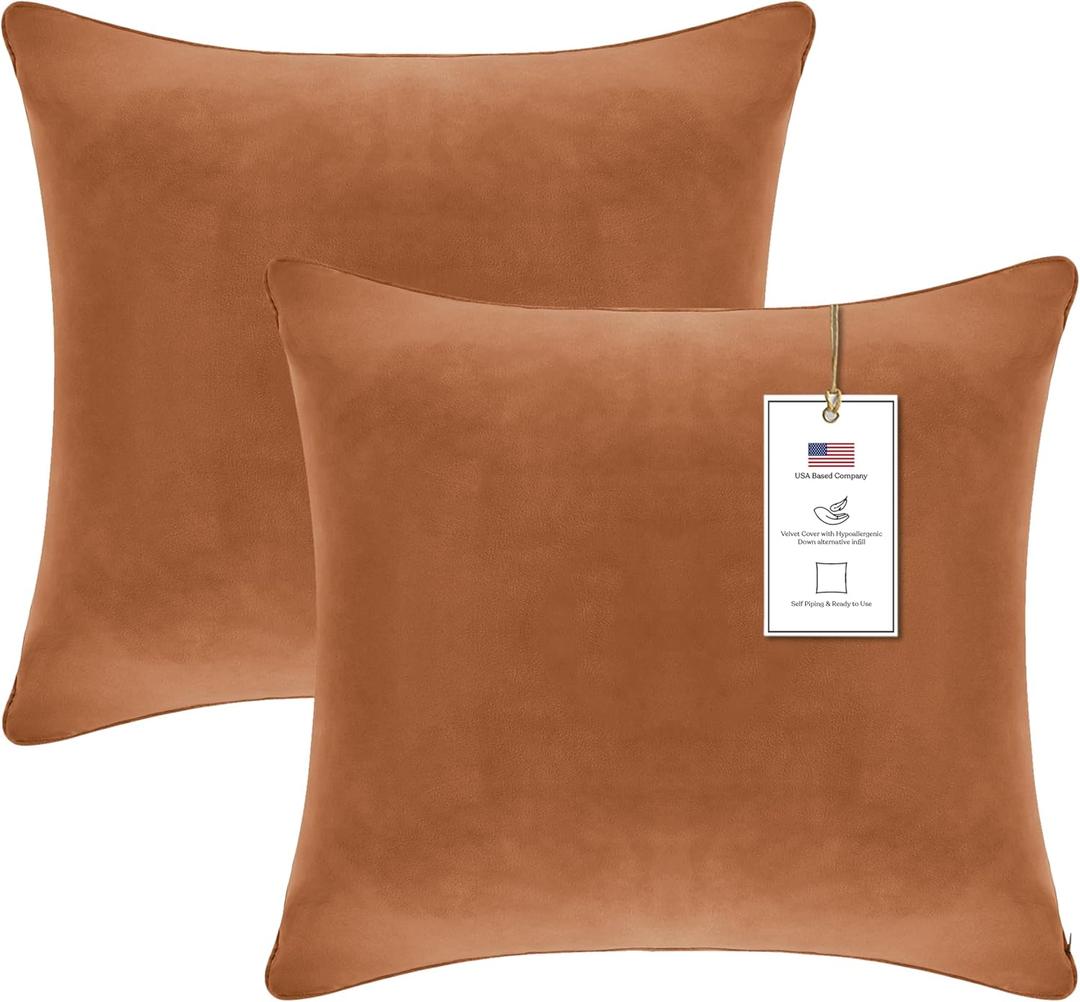 A1 Home Collections Down Alternative Throw Insert, Ready to Use Pillow Pack of 2, 18"x18", Brown Derby