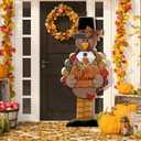 35 H Thanksgiving Turkey Porch Sign Thanksgiving Outdoor Decor Wooden Turkey Standing Porch Sign Vertical Farmhouse Pumpkin with Ribbon for Front Door Indoor Outdoor Yard Garden Decor