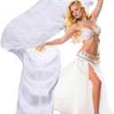 Professional Belly Dance Fans Veils Pair (Left+Right),180x90cm Faux Silk Fan Veils for Oriental Dance Performances Stage Shows (white)