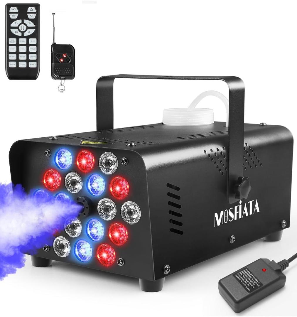 Fog Machines with Lights, MOSFiATA 600W Smoke Machine with 18 RGB LED Lights, 2500 CFM Spray, Remote Control, Perfect for Halloween, Christmas, Wedding, Party, Club, DJ Stage Effect
